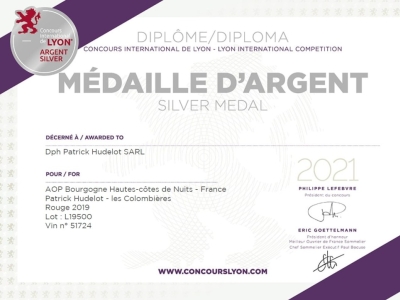 Médaille d'Argent - Concours International de Lyon pour la Cuvée Les Colombières
